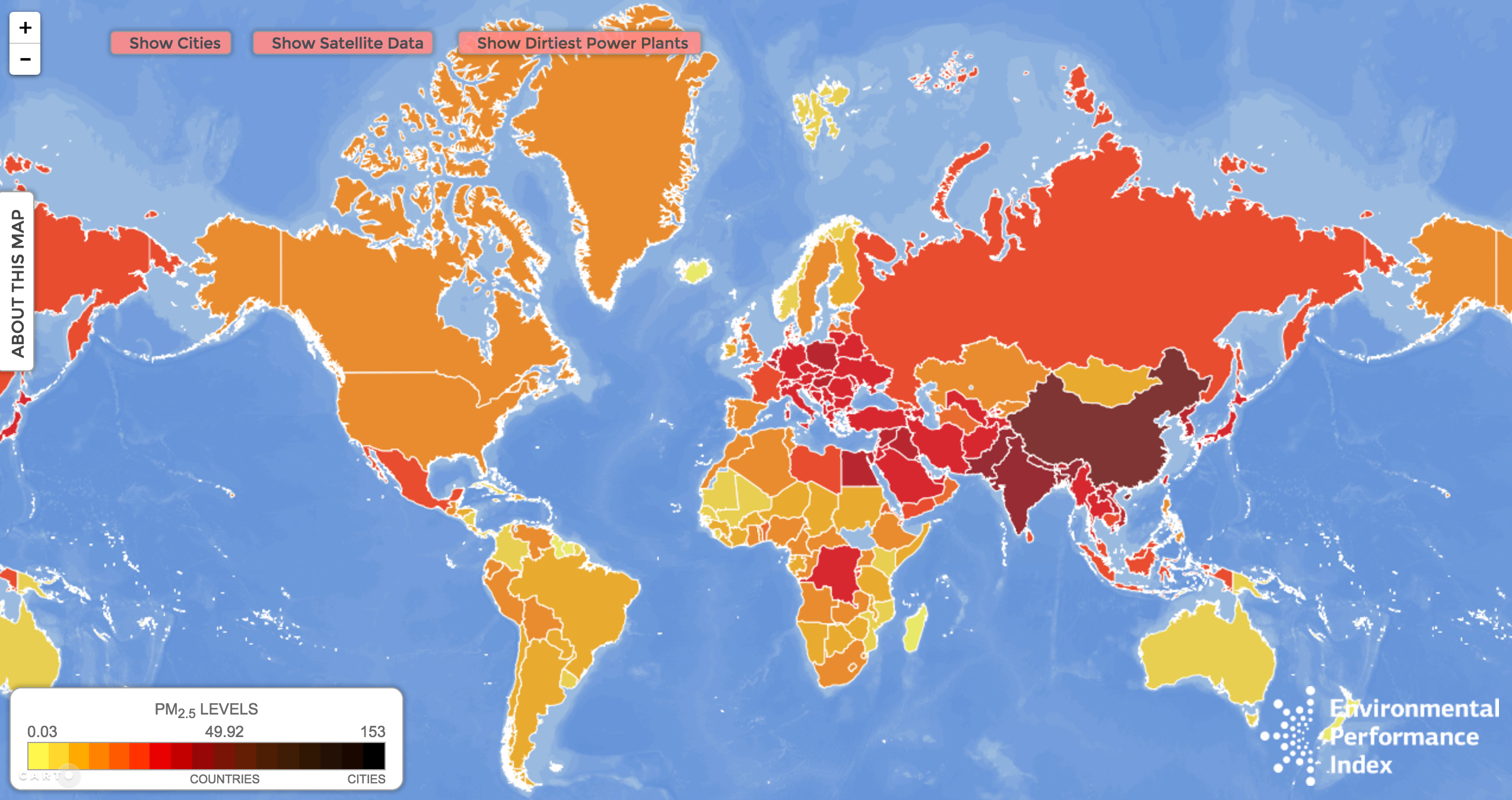 Экологическое состояние стран. Уровень загрязнения в мире карта.
